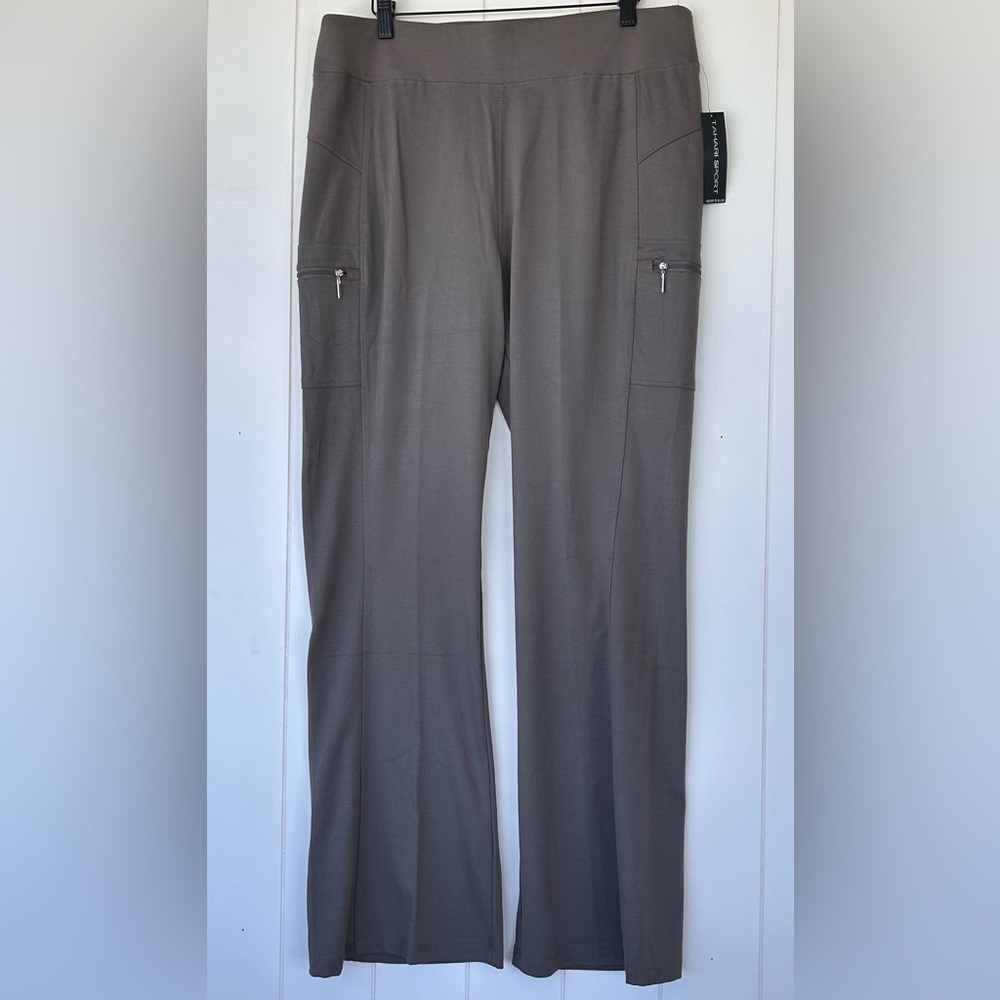 Tahari Sport High Waist Cargo Flare‎ Leg Leggings Taupe Size XL